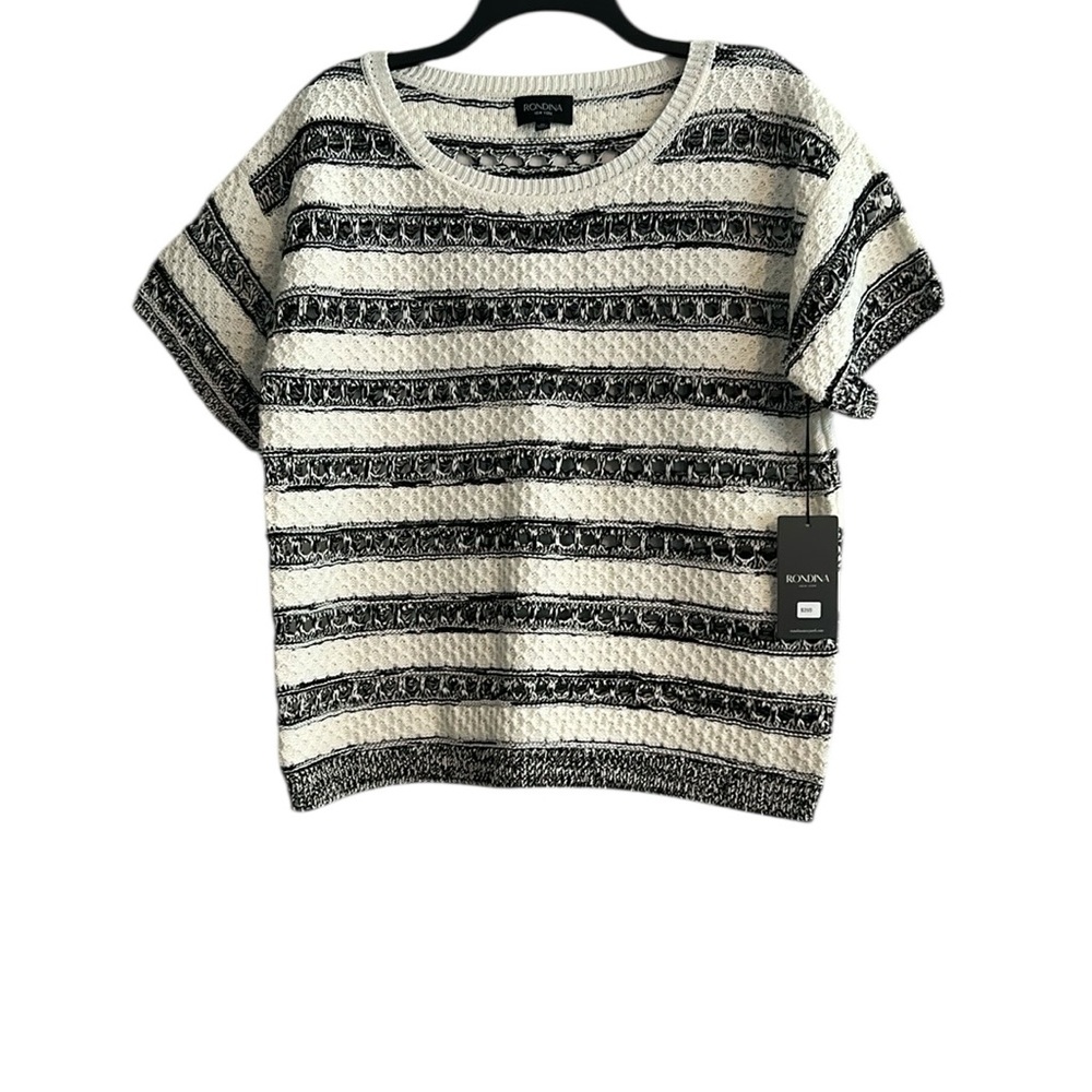 Rondina New York Knit Striped Short Sleeve Sweater 100% Cotton XL NWT
